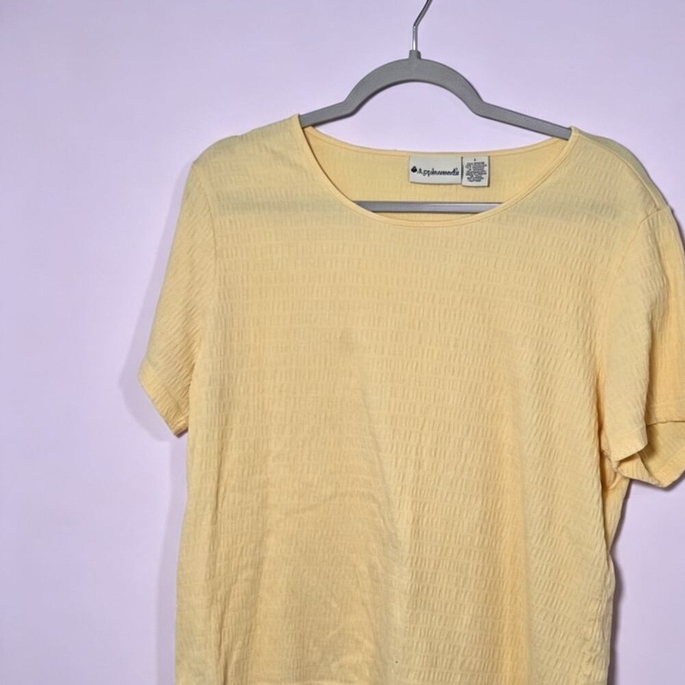 Appleseed's Yellow Crinkle Texture Short Sleeve Scoop Neck Top Large